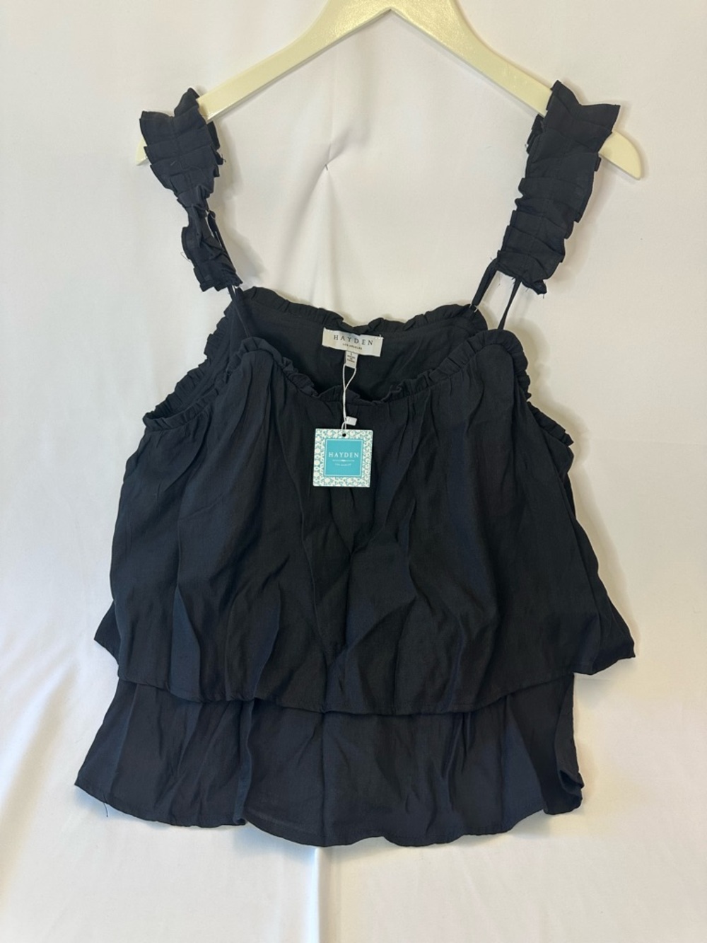 Hayden Black Ruffle-Strap Tiered Tank